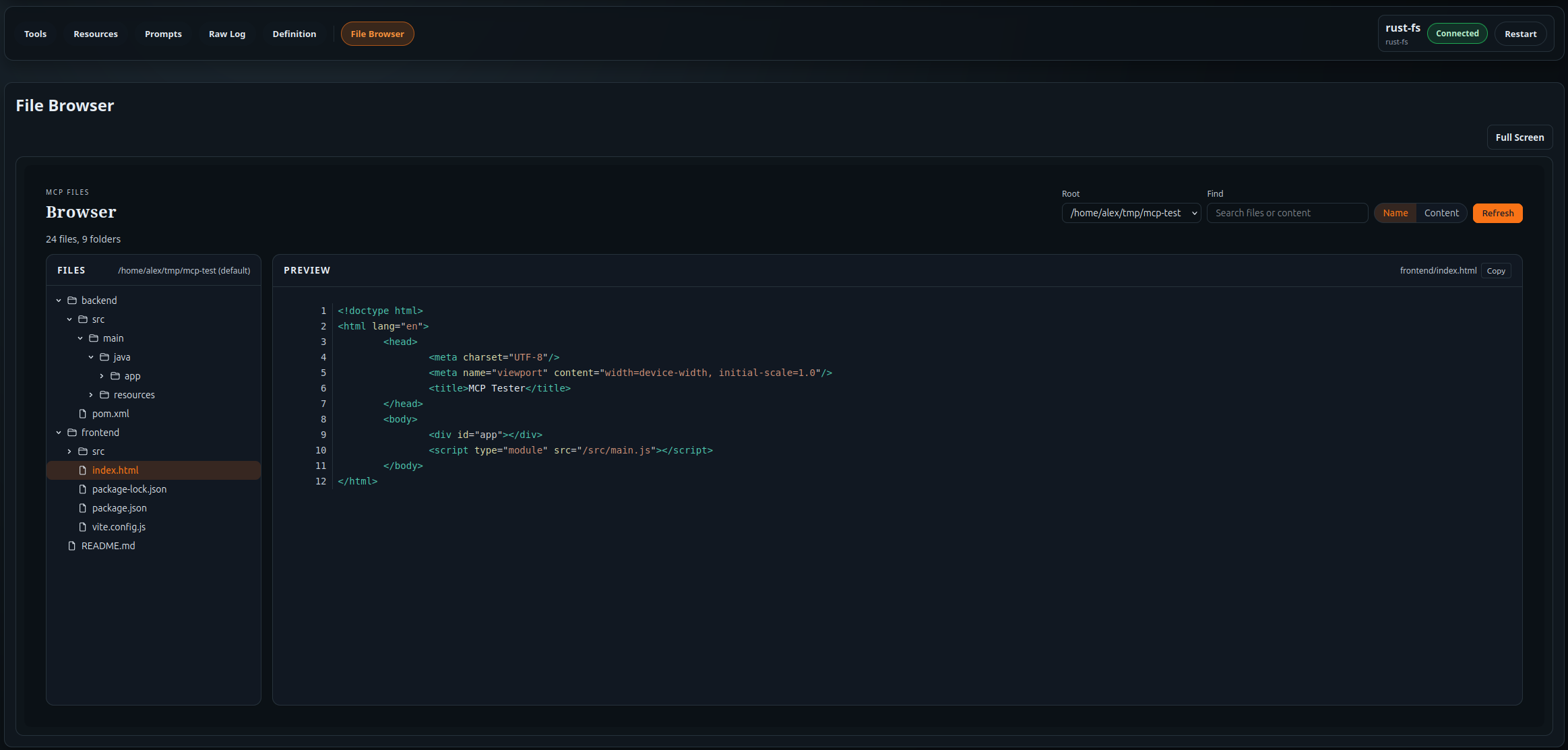 MCP application view.