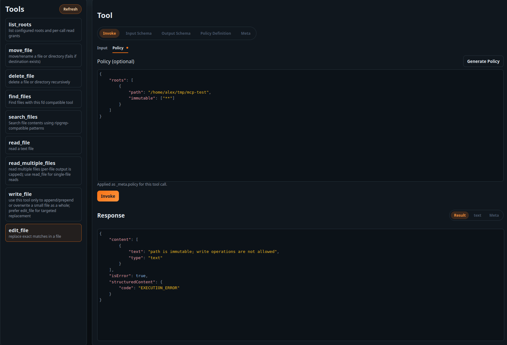 Policy enforcing immutability for write operations.