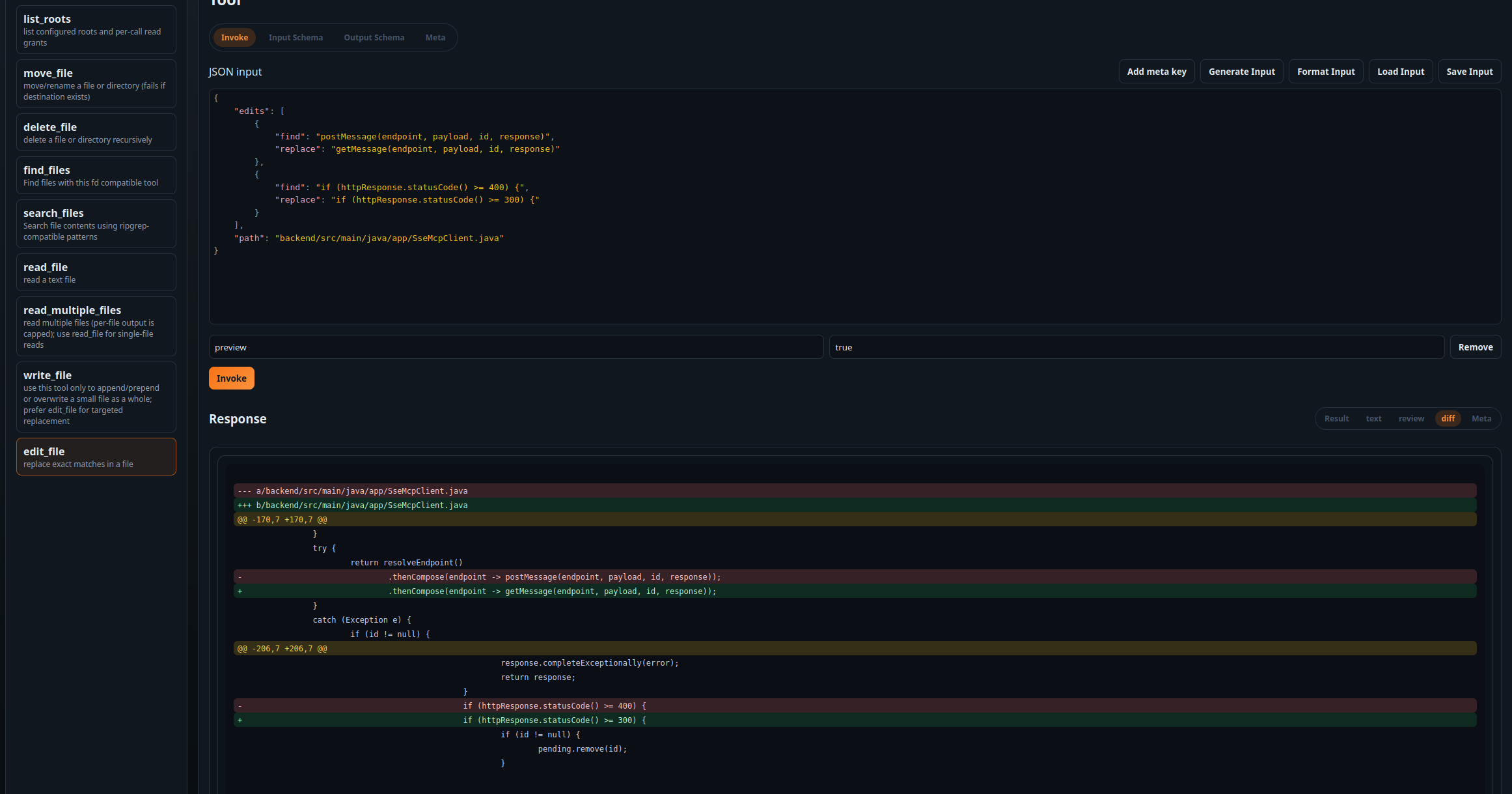 Dedicated diff output