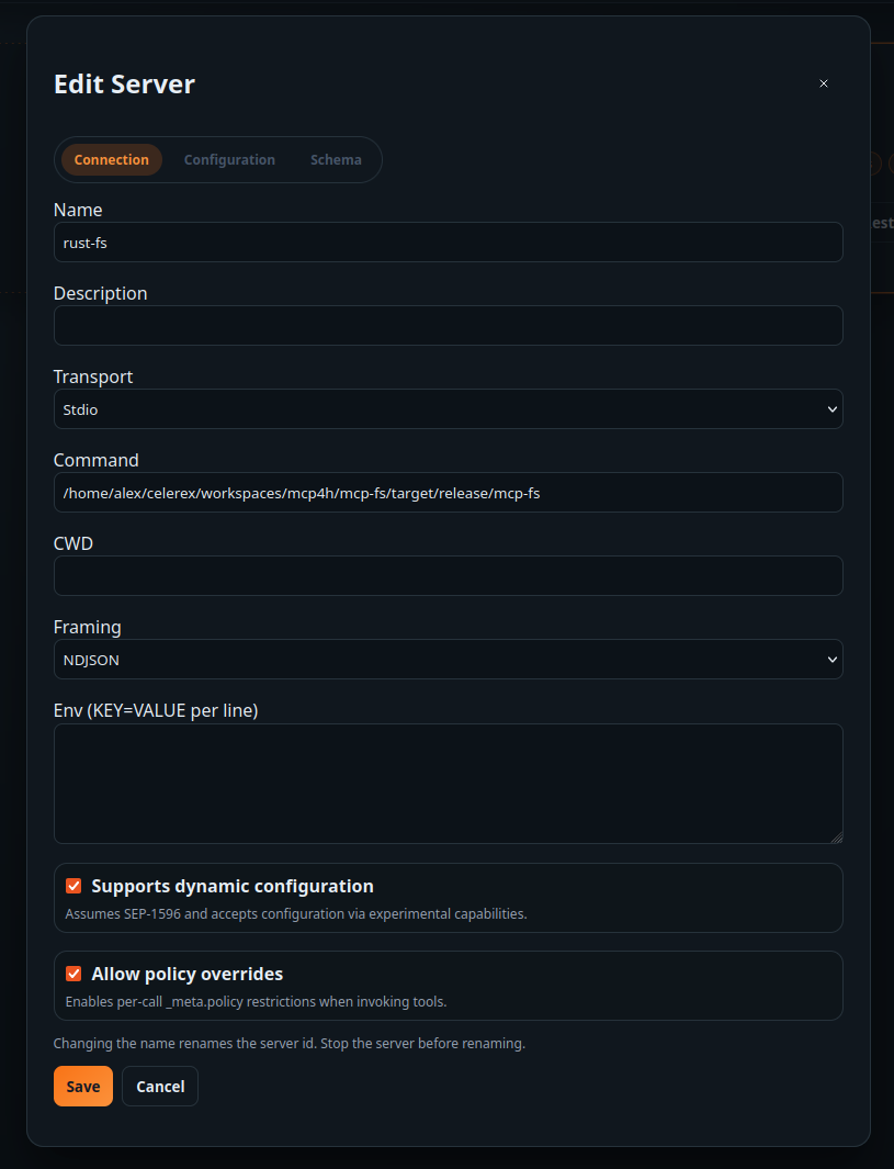 Server configuration overview in mcp-test.